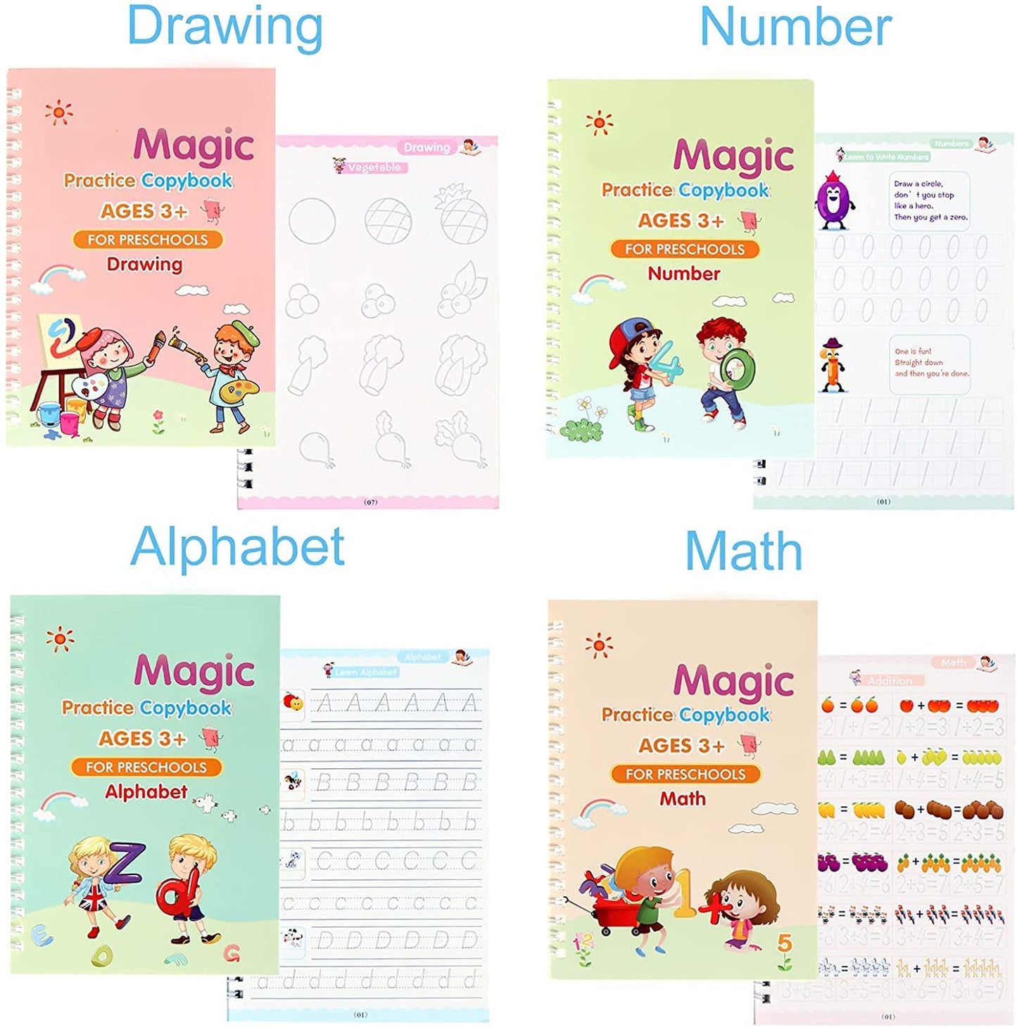 ✨ Magic Reusable Writing Book (4 Book + 10 Refill)
