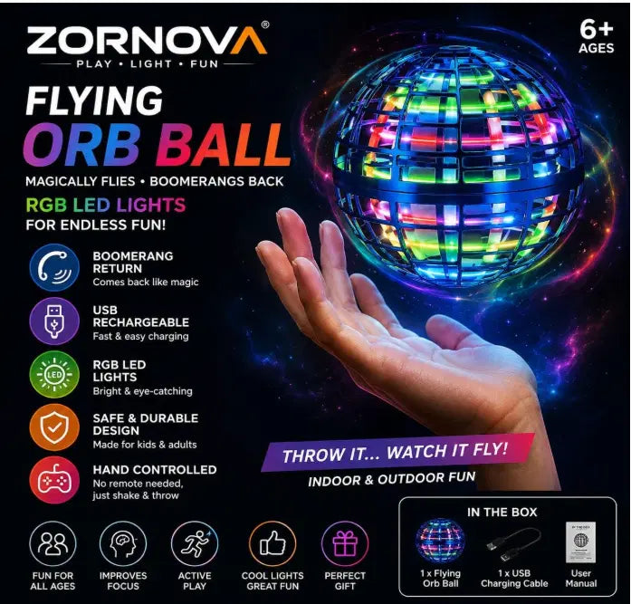 Flying Orb Ball Hand Controlled Boomerang Spinner, USB Rechargeable